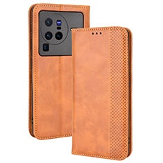 Funda de Cuero Cartera con Soporte Carcasa BY4 para Vivo X80 Pro 5G Marron