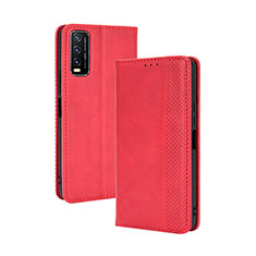 Funda de Cuero Cartera con Soporte Carcasa BY4 para Vivo Y20s Rojo