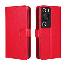 Funda de Cuero Cartera con Soporte Carcasa BY5 para Huawei P60 Pro Rojo