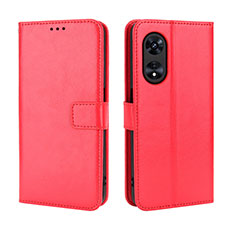 Funda de Cuero Cartera con Soporte Carcasa BY5 para Oppo A78 5G Rojo