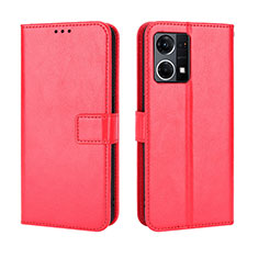 Funda de Cuero Cartera con Soporte Carcasa BY5 para Oppo Reno7 4G Rojo