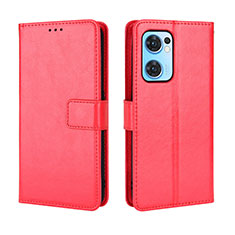 Funda de Cuero Cartera con Soporte Carcasa BY5 para Oppo Reno7 5G Rojo