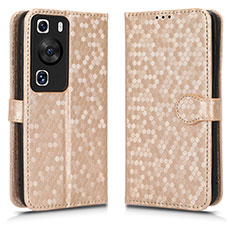 Funda de Cuero Cartera con Soporte Carcasa C01X para Huawei P60 Oro