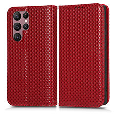 Funda de Cuero Cartera con Soporte Carcasa C03X para Samsung Galaxy S24 Ultra 5G Rojo