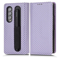 Funda de Cuero Cartera con Soporte Carcasa C03X para Samsung Galaxy Z Fold3 5G Morado