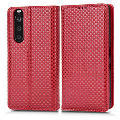 Funda de Cuero Cartera con Soporte Carcasa C03X para Sony Xperia 1 III Rojo