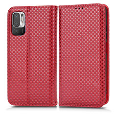 Funda de Cuero Cartera con Soporte Carcasa C03X para Xiaomi Redmi Note 10 5G Rojo