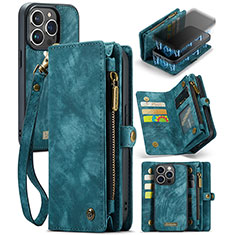 Funda de Cuero Cartera con Soporte Carcasa C07S para Apple iPhone 13 Pro Max Azul