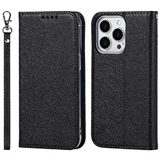 Funda de Cuero Cartera con Soporte Carcasa D01T para Apple iPhone 13 Pro Negro