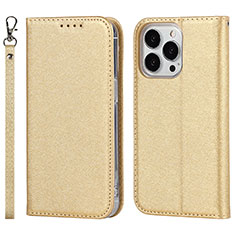 Funda de Cuero Cartera con Soporte Carcasa D01T para Apple iPhone 13 Pro Oro