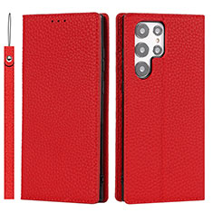 Funda de Cuero Cartera con Soporte Carcasa D01T para Samsung Galaxy S22 Ultra 5G Rojo