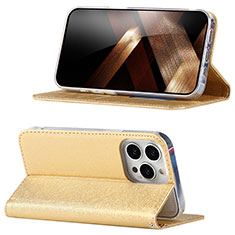 Funda de Cuero Cartera con Soporte Carcasa D02T para Apple iPhone 13 Pro Oro