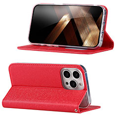 Funda de Cuero Cartera con Soporte Carcasa D02T para Apple iPhone 13 Pro Rojo