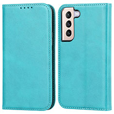 Funda de Cuero Cartera con Soporte Carcasa D03T para Samsung Galaxy S21 FE 5G Azul Cielo