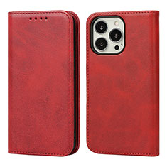 Funda de Cuero Cartera con Soporte Carcasa D04T para Apple iPhone 14 Pro Rojo