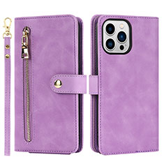 Funda de Cuero Cartera con Soporte Carcasa D06T para Apple iPhone 13 Pro Max Purpura Claro