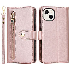 Funda de Cuero Cartera con Soporte Carcasa D06T para Apple iPhone 14 Oro Rosa