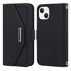 Funda de Cuero Cartera con Soporte Carcasa D07T para Apple iPhone 13 Negro