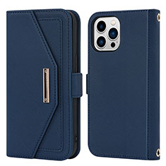 Funda de Cuero Cartera con Soporte Carcasa D07T para Apple iPhone 14 Pro Azul