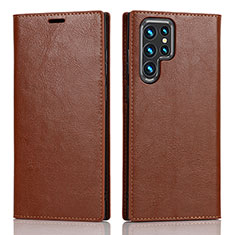 Funda de Cuero Cartera con Soporte Carcasa D07T para Samsung Galaxy S21 Ultra 5G Marron Claro