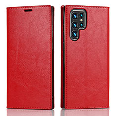 Funda de Cuero Cartera con Soporte Carcasa D07T para Samsung Galaxy S21 Ultra 5G Rojo