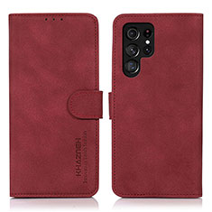 Funda de Cuero Cartera con Soporte Carcasa D08Y para Samsung Galaxy S21 Ultra 5G Rojo