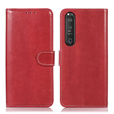 Funda de Cuero Cartera con Soporte Carcasa D10Y para Sony Xperia 1 III Rojo