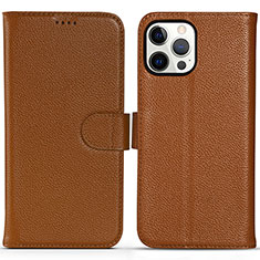 Funda de Cuero Cartera con Soporte Carcasa DL1 para Apple iPhone 13 Pro Max Marron Claro