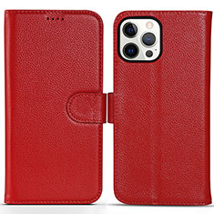 Funda de Cuero Cartera con Soporte Carcasa DL1 para Apple iPhone 13 Pro Max Rosa Roja