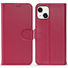 Funda de Cuero Cartera con Soporte Carcasa DL1 para Apple iPhone 15 Plus Rosa Roja