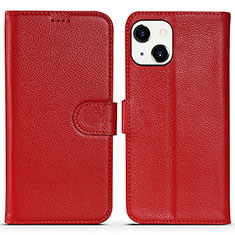 Funda de Cuero Cartera con Soporte Carcasa DL1 para Apple iPhone 15 Rosa Roja