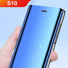 Funda de Cuero Cartera con Soporte Carcasa Espejo Carcasa L02 para Samsung Galaxy S10 Azul