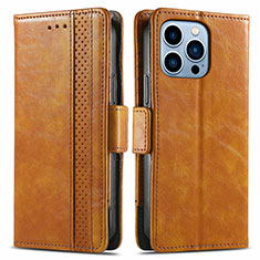 Funda de Cuero Cartera con Soporte Carcasa F03 para Apple iPhone 14 Pro Max Marron Claro