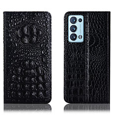 Funda de Cuero Cartera con Soporte Carcasa H01P para Oppo Reno6 Pro+ Plus 5G Negro