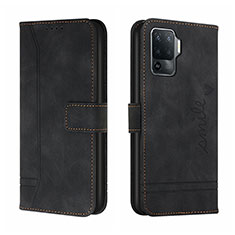 Funda de Cuero Cartera con Soporte Carcasa H01X para Oppo F19 Pro Negro