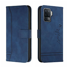 Funda de Cuero Cartera con Soporte Carcasa H01X para Oppo Reno5 Lite Azul