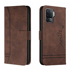 Funda de Cuero Cartera con Soporte Carcasa H01X para Oppo Reno5 Lite Marron