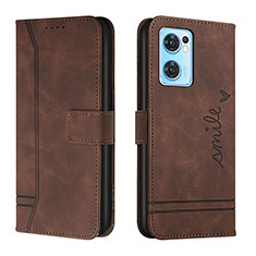 Funda de Cuero Cartera con Soporte Carcasa H01X para Oppo Reno7 5G Marron