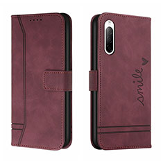 Funda de Cuero Cartera con Soporte Carcasa H01X para Sony Xperia 10 II Rojo