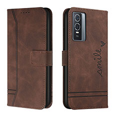 Funda de Cuero Cartera con Soporte Carcasa H01X para Vivo Y76 5G Marron