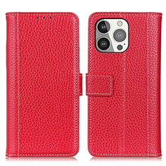 Funda de Cuero Cartera con Soporte Carcasa H02 para Apple iPhone 14 Pro Rojo