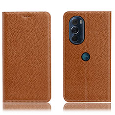 Funda de Cuero Cartera con Soporte Carcasa H02P para Motorola Moto Edge Plus (2022) 5G Marron Claro