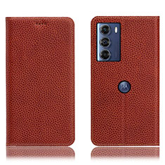 Funda de Cuero Cartera con Soporte Carcasa H02P para Motorola Moto Edge S30 5G Marron