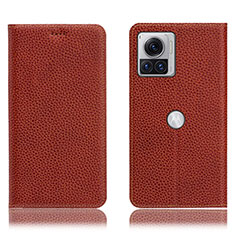 Funda de Cuero Cartera con Soporte Carcasa H02P para Motorola Moto Edge X30 Pro 5G Marron