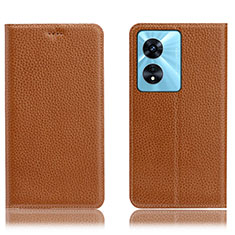 Funda de Cuero Cartera con Soporte Carcasa H02P para Oppo A78 5G Marron Claro