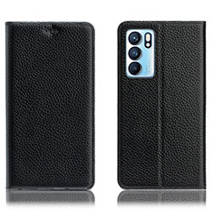 Funda de Cuero Cartera con Soporte Carcasa H02P para Oppo Reno6 5G Negro