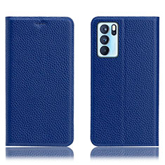 Funda de Cuero Cartera con Soporte Carcasa H02P para Oppo Reno6 Pro 5G India Azul