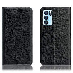 Funda de Cuero Cartera con Soporte Carcasa H02P para Oppo Reno6 Pro 5G India Negro