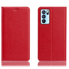 Funda de Cuero Cartera con Soporte Carcasa H02P para Oppo Reno6 Pro 5G India Rojo