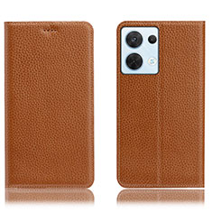 Funda de Cuero Cartera con Soporte Carcasa H02P para Oppo Reno9 5G Marron Claro